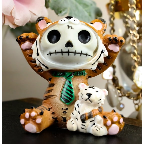 Furry Bones Figurine 2.5"Tall Tigrr Tiger With Green Tie Voodoo Skeleton Monster