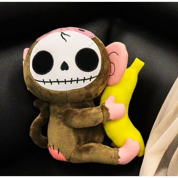 Furry Bones Skeleton Pink And Brown Baby Monkey Banana Plush Toy Doll 10" Tall