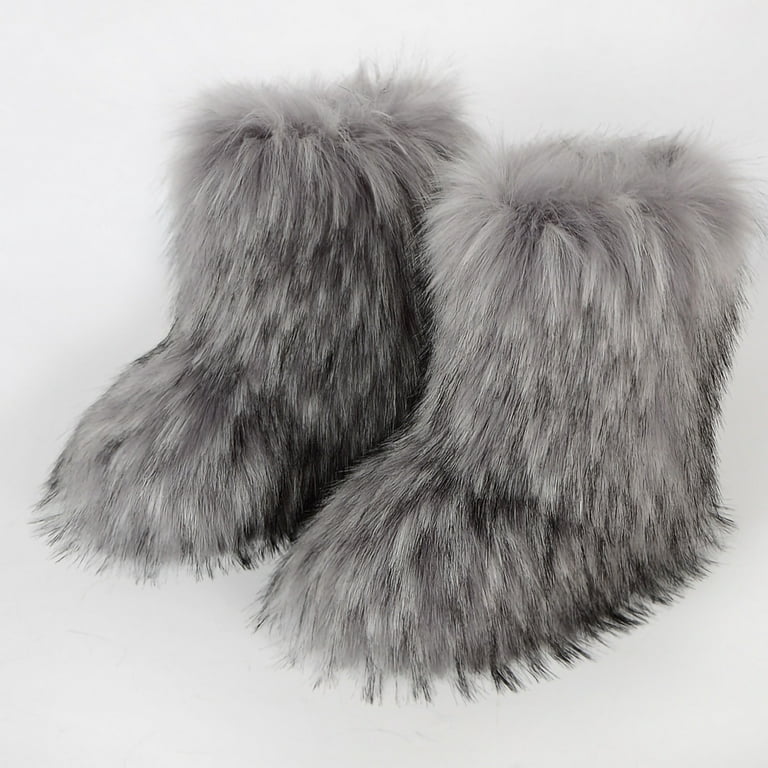 Furry Boots for Women Fuzzy Fluffy Snow Boot Faux Fur Colorful with Round Toe Water Resistant Flat Shoes Rubber Sole for Girls Outdoor Christmas Fashion Party Gifts Walmart