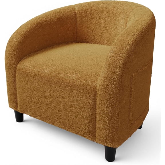 Furry Boucle Barrel Chair with Side Pocket Lightweight Club Chair 28.7 lbs Easy 5-Min Assembly Yellow