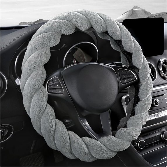 Furry Car Steering Wheel Cover, 15 Inch Automotive Fluffy Soft Breathable Warm Non-Slip Vehicle Steering Wheel Protector Interior Decoration for Man Women, Universal for Truck SUV