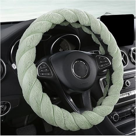 Furry Car Steering Wheel Cover, 15 inch Automotive Fluffy Soft Breathable Warm Non-Slip Vehicle Steering Wheel Protector Interior Decoration for Man Women Girl, Universal for Truck SUV,Green