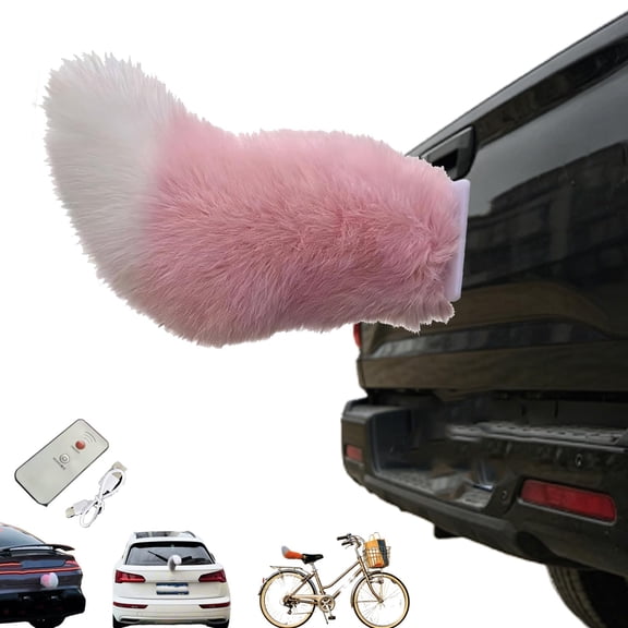 Furry Car Tail with Remote Control, Rechargeable Moving Wagging Tail with 3 Modes Voice Vibration, 11 Color LED Light Car Decoration for Life Lovers
