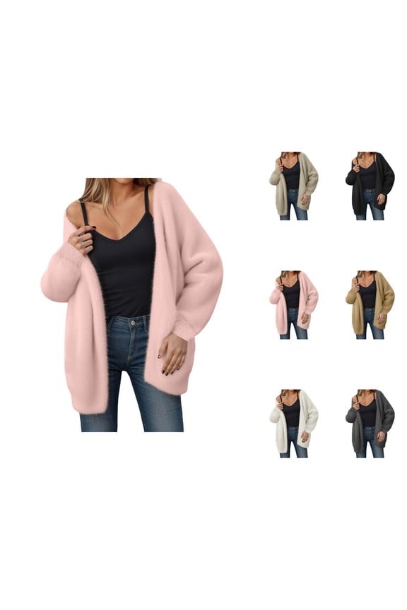 Furry Cardigan Sweaters for Women 2025 Fall Winter Long Sleeve Open Front Casual Soft Knit Sweater Coat