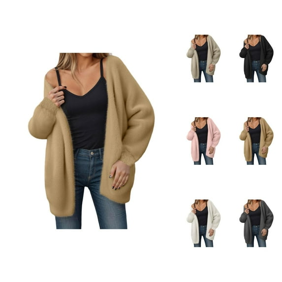 Furry Cardigan Sweaters for Women 2025 Fall Winter Long Sleeve Open Front Casual Soft Knit Sweater Coat