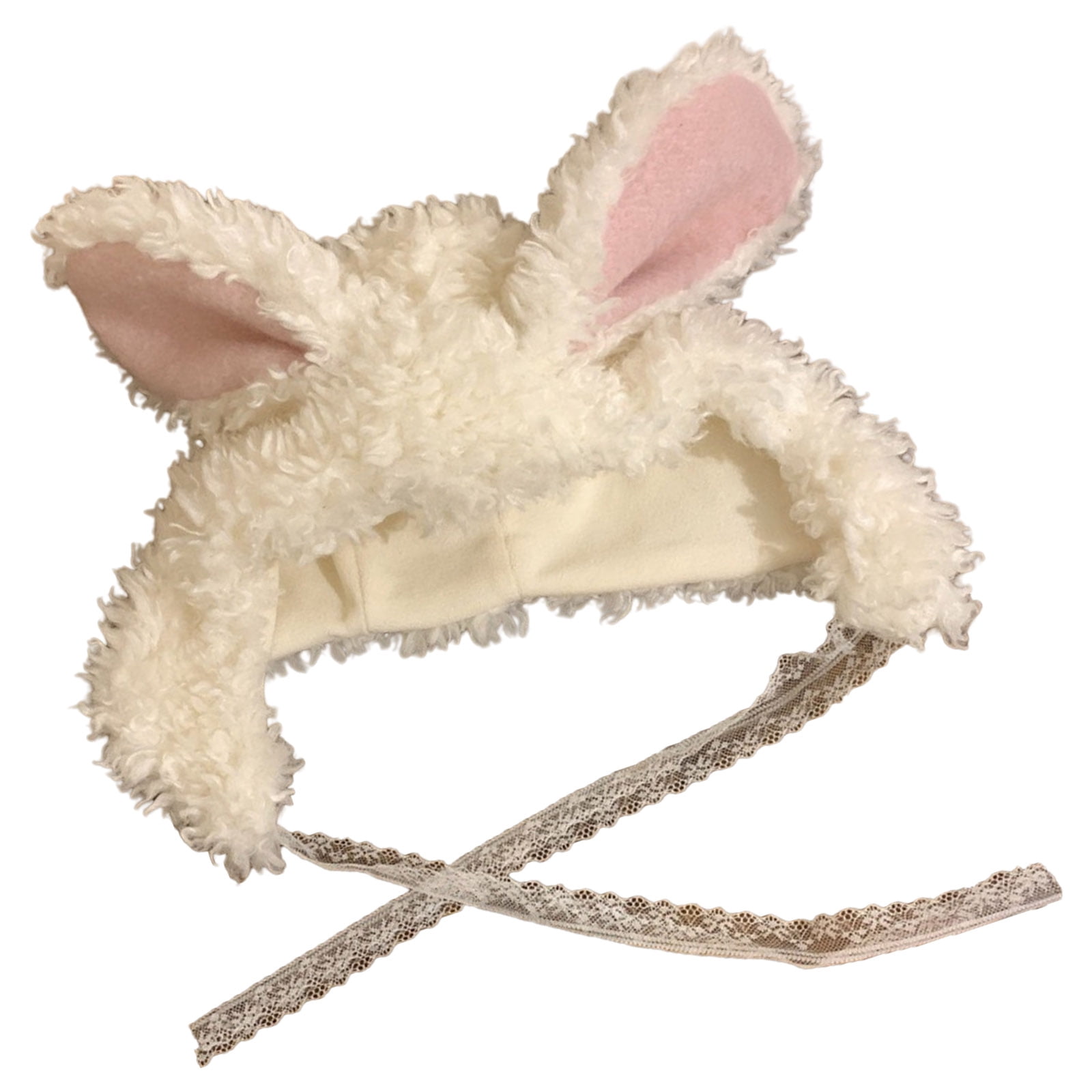 Furry Cartoon Hat with Ear for Girls Cartoon Rabbits with Lace Strap ...
