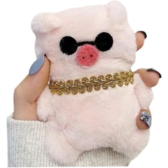 Furry Case Compatible with AirPods 1&2,Funny Cute 3D Cartoon Plush Pig Design Fluffy Soft Warm Cover Case Carrying Charging Box with Keychain Anti-Fall Protective Case for AirPods 1&2