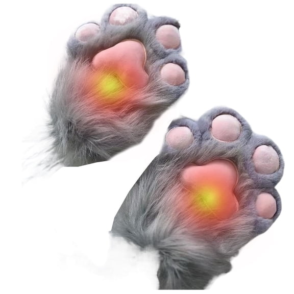 Furry Cat Paw Gloves, Plush Cosplay Hand Paws for Christmas Party and Role Play