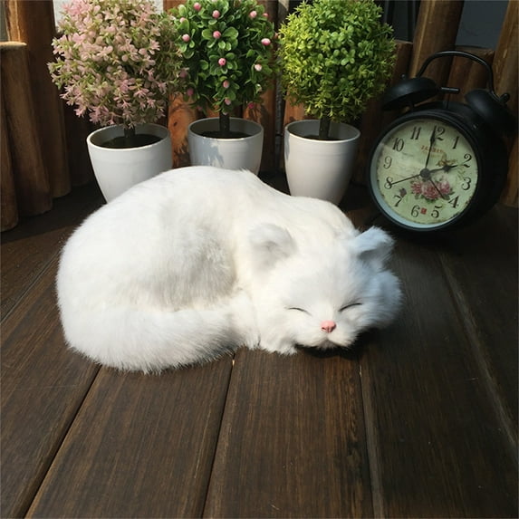 Furry Cat Toy - 8.3 Inch Stuffed Cat Plush, Realistic Sleeping Cute Cat Animal, Sleeping Cute Cat, Soft Sleepy Cat Hugging Toy, Simulated Stuffed Animal Model, Cute Kitty Doll for Kids(White)