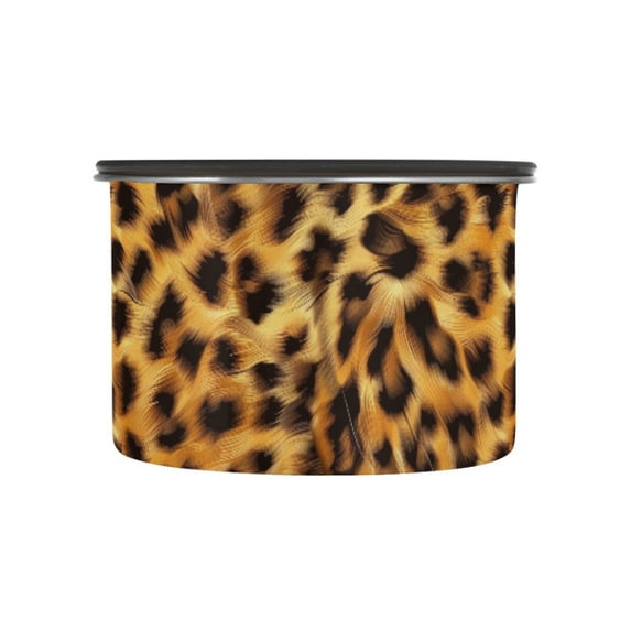 Furry Cheetah Leopard Print Airtight Coffee Bean Canister 17oz Food Storage Containers with Lids For Gournd, Tea, Sugar, Flour, Rice, Cereal, Candy Cookie Jar