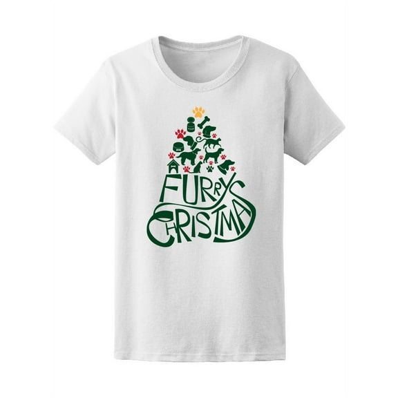 Furry Christmas Cute Cat & Dogs T-Shirt Women -Image by Shutterstock, Female Large