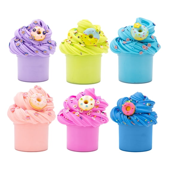 Furry Cloud Butters Colored Clays Toy 6Pcs Donut Set Non-Settling DIY Noodles Stretchy Clay with Tools for Creative Play Home School Birthday Perfect Gift for Little Artist 70ml