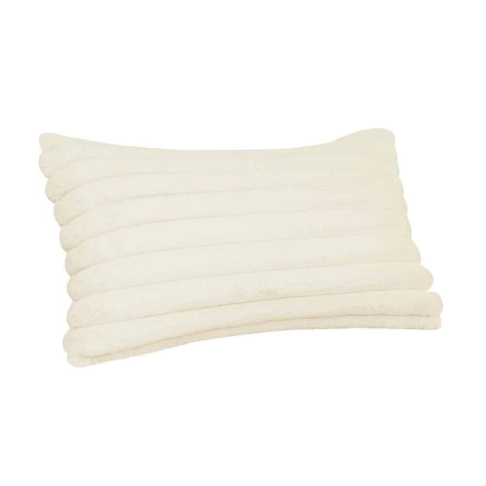 Cream Rectangular Vegan Fur Accent Pillow
