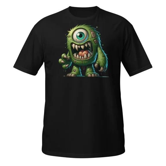 Furry Cyclops Monster Creepy Cute One Eyed Beast Cartoon Horror Unisex T-Shirt, up to Size 5XL