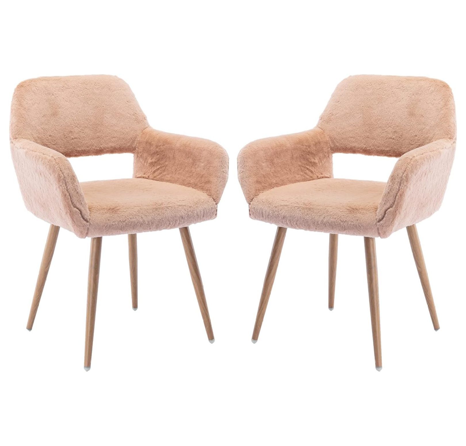 Furry Desk Chair Set of 2, Century Modern Accent Faux Fur Chair for