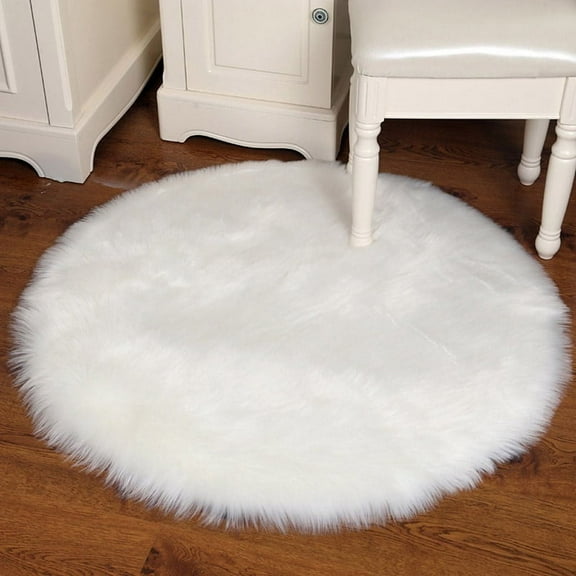 Furry Faux Deluxe Sheepskin Round Area Shag Rug Children Play Carpet For Living & Bedroom Floating Window Mat round White