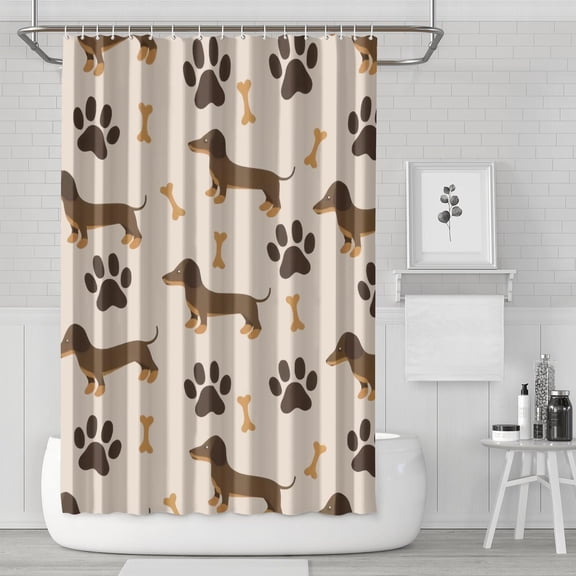 Furry Friend Shower Curtain - Cute Adorable Funny Dog Print 72" x 72" Quick-Dry Machine Washable Bathroom Drapes