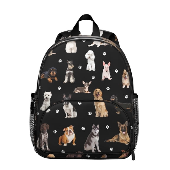 Furry Friend Student Backpack – Adorable Puppy Paw Print with Bone and Tail Cartoon Design, Artistic Watercolor Style for School