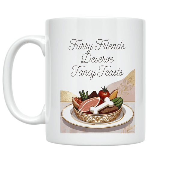 Furry Friends Deserve Fancy Feasts - Pet Lover - 11 oz Ceramic Coffee Mug