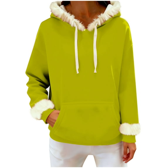 Furry Fur Trim Hoodies for Women Long Sleeve Loose Sweatshirts Pullover Casual Hooded Tunic Tops with Pocket