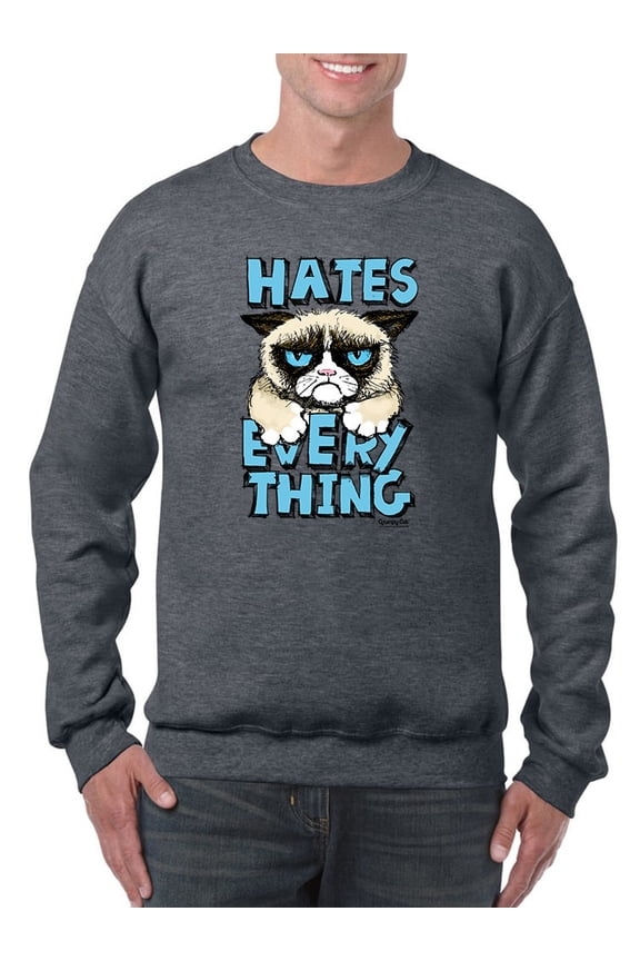 Furry Grumpy Cat Cartoon Sweatshirt Men -T-Line Designs, Male Medium