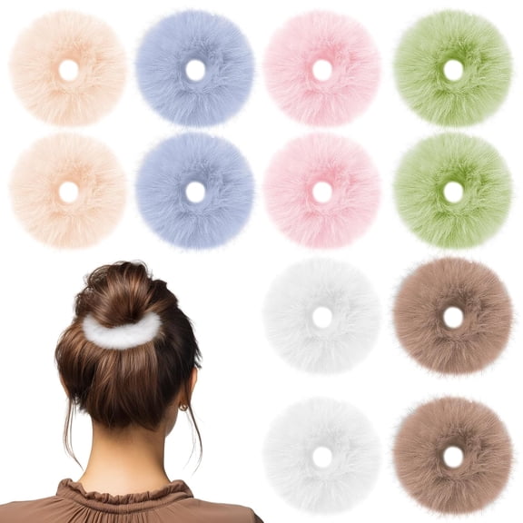 Furry Hair Scrunchies, Elastic Bobbles Hair Bands Fluffy Ponytail Holders Soft Pom Pom Hair Ties