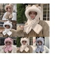 thumbnail image 1 of Furry Hat Hooded Scarf Women Cute Animal Ears Faux Fur Winter Warm Thermal Outdoor Cold Weather Fuzzy Hats with Facemask Beige Free, 1 of 4