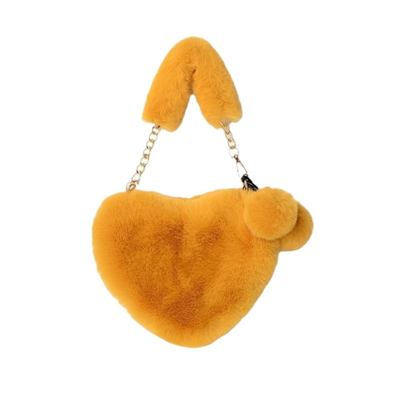 Furry Heart Shaped Purse Fluffy Faux Fur Shoulder Bag Crossbody Handbag for Women Girl