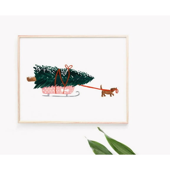 Furry Helper Art Print - Whimsical Dachshund Wall Decor Poster, Unframed Poster Size 8x12 F03.1.19l1364