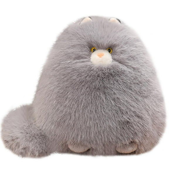 Furry Kitten Plush Soft Toy - Cool Black Cat Stuffed Gift, Sitting Fat Kitty Plushie Doll/11.8''