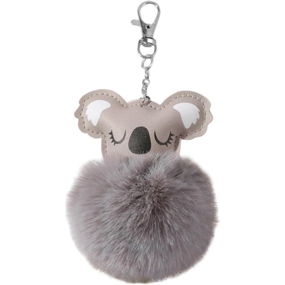 Furry Koala and Pompom Ball Keychain - Cute Animal Themed Keyring for Women and Girls