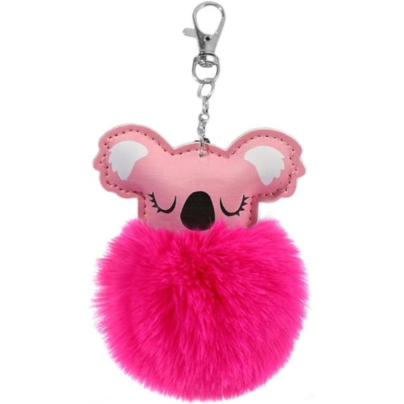 Furry Koala and Pompom Ball Keychain - Cute Animal Themed Keyring for Women and Girls