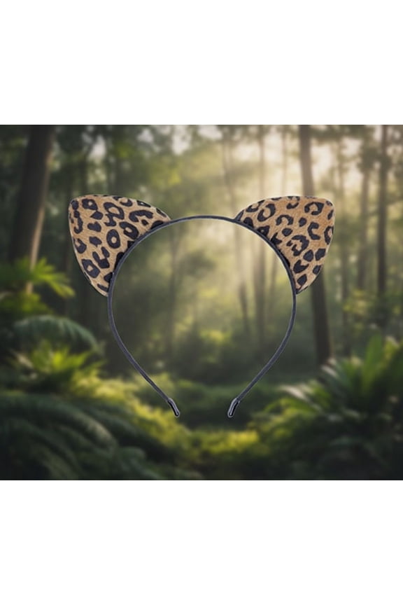 Furry Leopard Cat Ears Headband Leopard Print Brown
