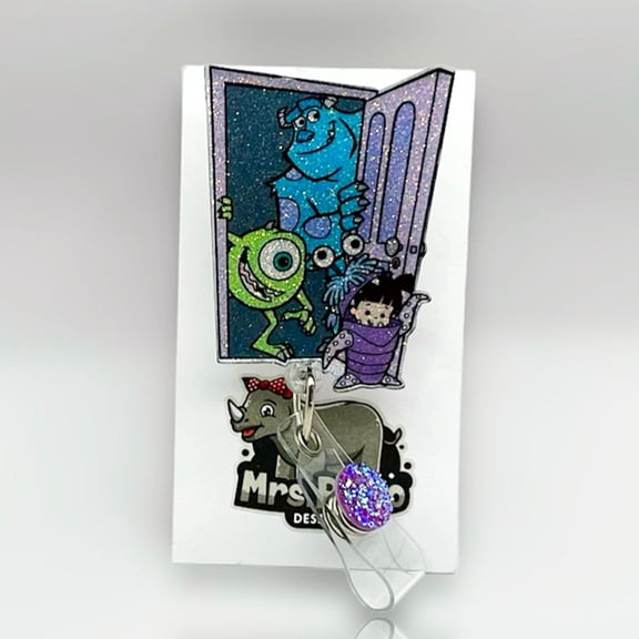 Furry Monster & Cyclops Friend Retractable ID Badge Reel, Animated Scare Factory Characters Badge Clip