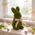 thumbnail image 1 of Furry Moss Bunny Ornament with Burlap Bow, Flocked Rabbit Statues for Easter Baskets Stuffers, Easter Decor, Tabletop Centerpiece, 1 of 6