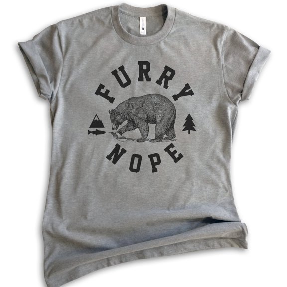 Furry Nope Bear Shirt, Unisex Women's Men's Shirt, Bear Shirt, Outdoors Shirt, Camping Shirt, Animal Shirt, Dark Heather Gray, Large