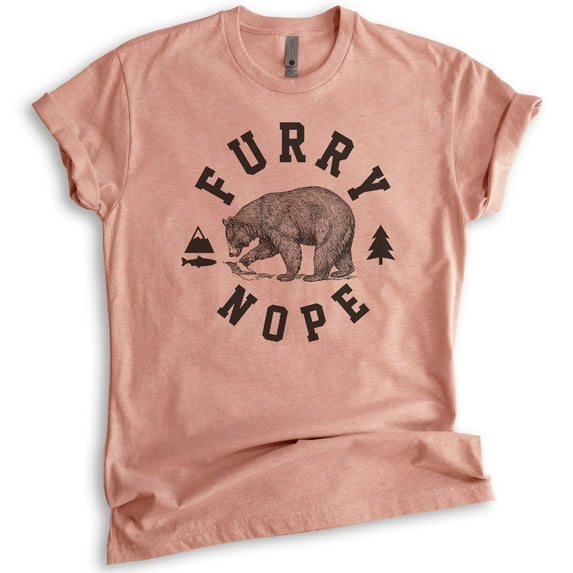 Furry Nope Bear Shirt, Unisex Women's Men's Shirt, Bear Shirt, Outdoors Shirt, Camping Shirt, Animal Shirt, Heather Sunset, X-Large