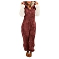 thumbnail image 1 of Furry Pajamas for Women Fluffy Zip Up Hooded Onesie Jumpsuit Cute Fuzzy Patchwork Winter Rompers One Piece Playsuit, 1 of 6