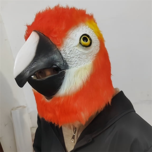 Furry Parrot Head Mask,Realistic Parrot Mask,Hairy Macaw Bird Masks,Spoof Birds Masks Fancy Dress