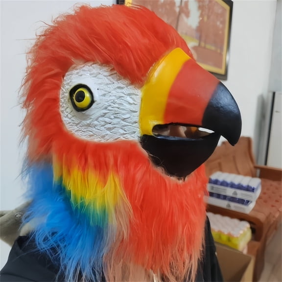 Furry Parrot Head Mask,Realistic Parrot Mask,Hairy Macaw Bird Masks,Spoof Birds Masks Fancy Dress