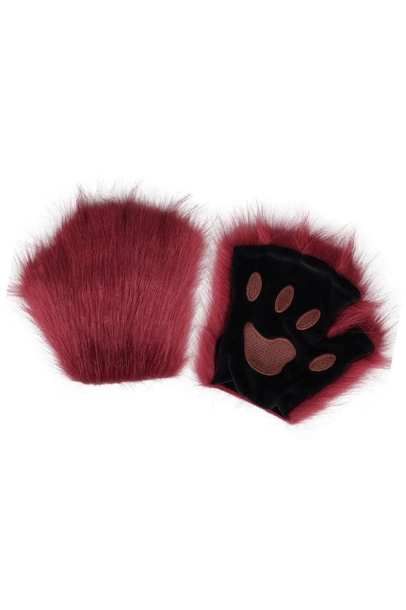 Furry Paw Mittens Adjustable Faux Gloves for Cosplay Daily Use Multi-Color Photo Props