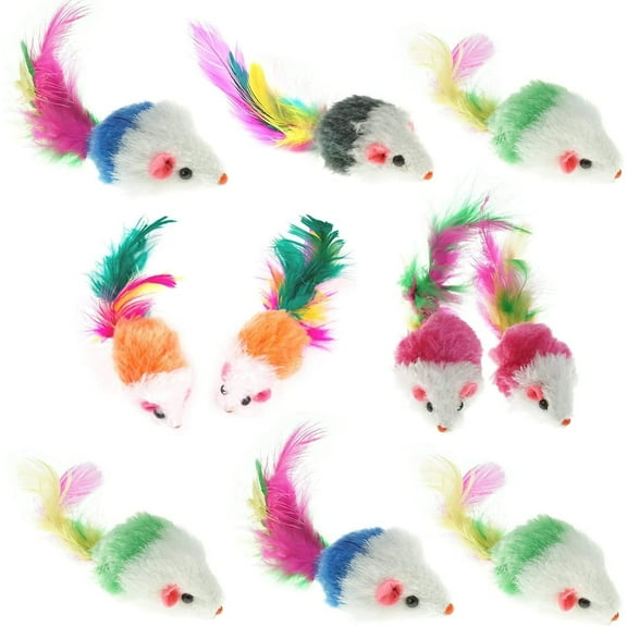 Furry Pet Cat Toys Mice, Cat Toy Mouse, Pet Toys for Cats, Cat Catcher for Feather Tails, 10 Counting