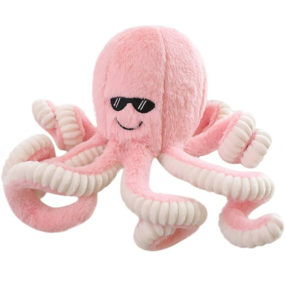 Furry Pink Octopus Plush Ocean Dolls,Realistic Stuffed Octopus Toy wear Sunglasses,Lifelike Marine Octopus Squid Plushie Pillow/15.7''