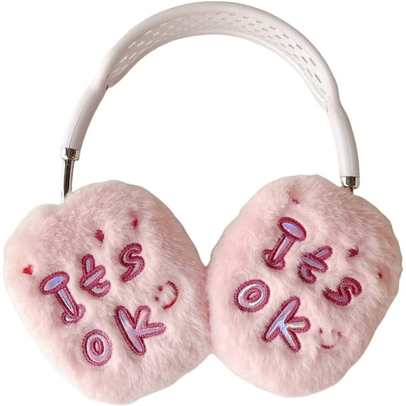 Furry Plush Case for AirPods Max Colorful Laser Letters It's ok, Winter Warm Soft Fluffy Fur Headphones Protective Cover Shell for Women Girl Accessories for Apple AirPods Max 2024
