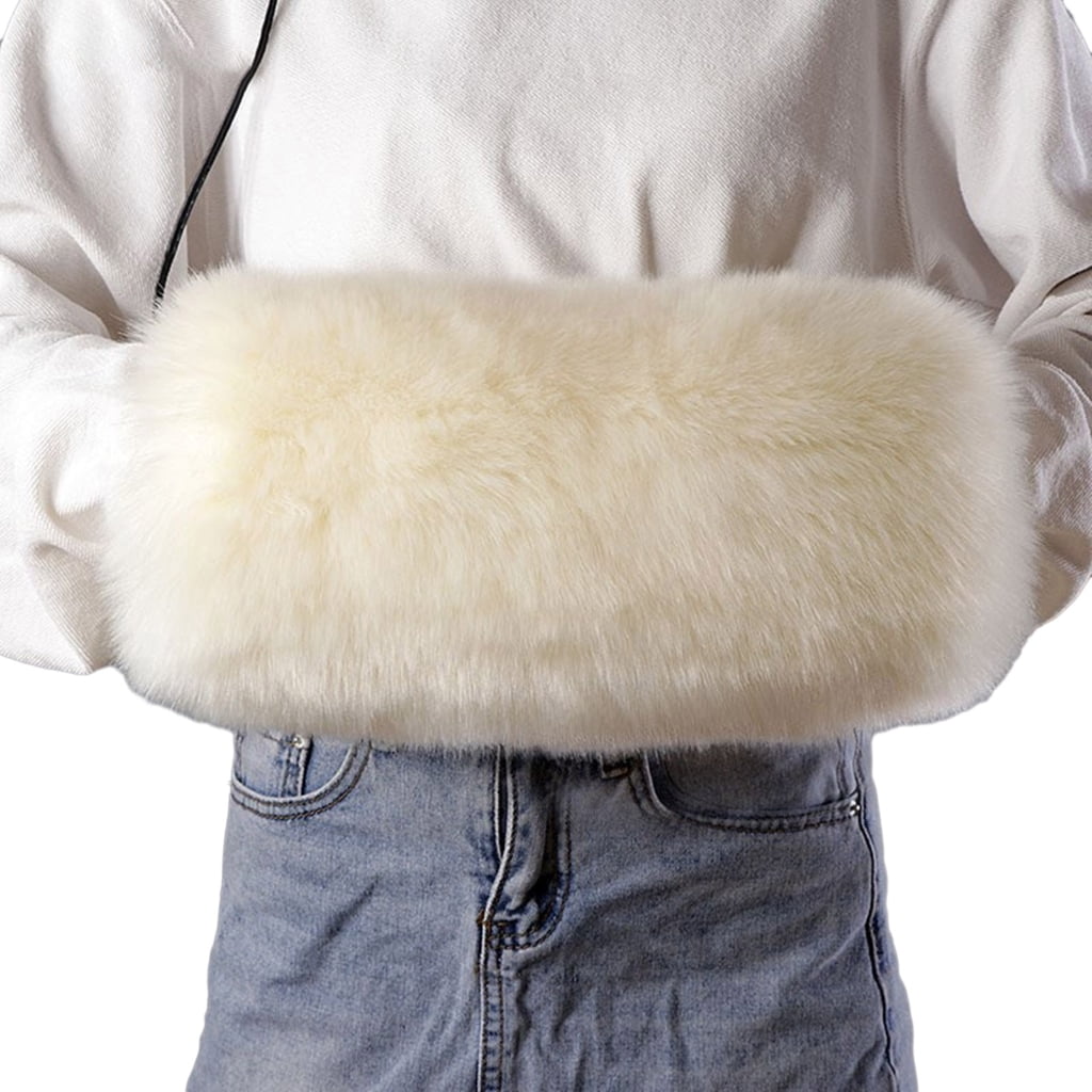 Furry Plush Hand Muffs for Women Girl Lightweight Thicken Faux Furs Warm Hand Muff Winter Outdoor Hiking Hand Warmers