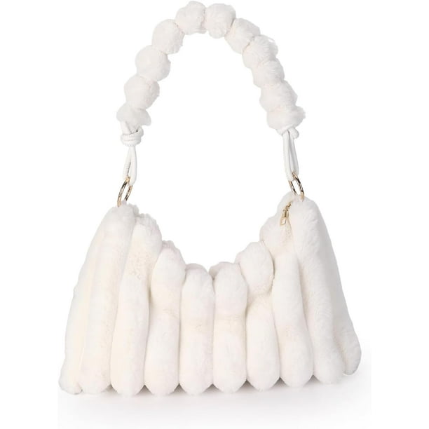 Morakot Furry Purse for Women Y2K Fluffy Shoulder Bag Faux Fur Purse Fuzzy Tote Bag White