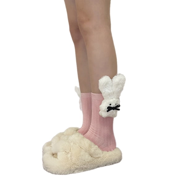 Furry Rabbits Kneehigh Socks for Adult Girl Cotton Midcalf Socks Breathable Spring Socks for Dress Kids Hosiery Socks