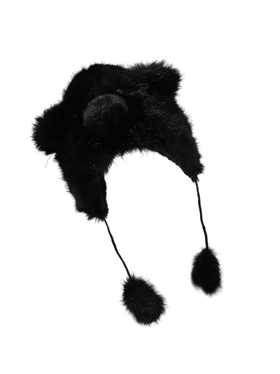 Furry Soft Ear Bear Hat White Headwear for Women Winter Cycling Climbing Skiing Furry Bear Hat Thick Lining