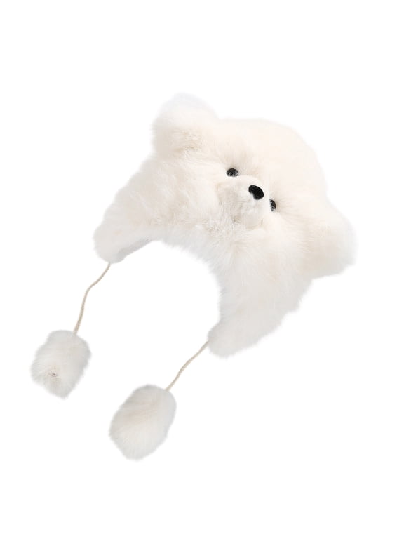 Furry Soft Ear Bear Hat White Headwear for Women Winter Cycling Climbing Skiing Furry Bear Hat Thick Lining