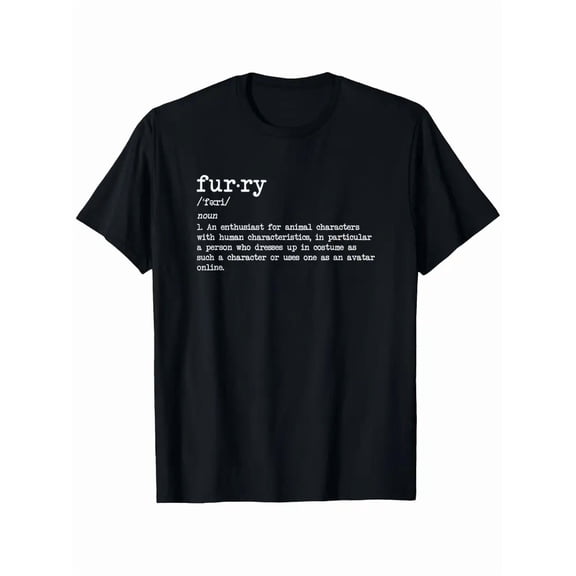 Furry Theme Graphic Tee - 100% Cotton Crew Neck Short Sleeve T-Shirt, Black with White Print, Casual Style, Medium Stretch, Regular Fit, All-Season Wear, Sizes S-XXXL, Casual